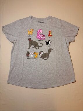 Disney Womens XL Cats T Shirt Cheshire Cat Aristocats Figaro Oliver Gray Tee